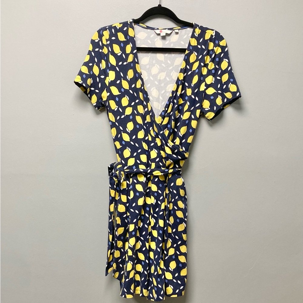 Boden Navy Blue Lemon Print Faux Wrap Romper J0406 US 8T